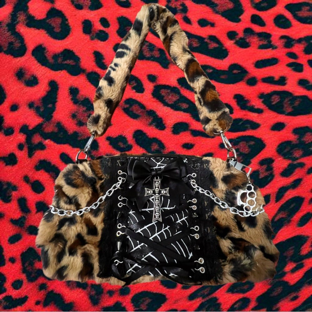 Leopard Print Faux Fur Shoulder Bag